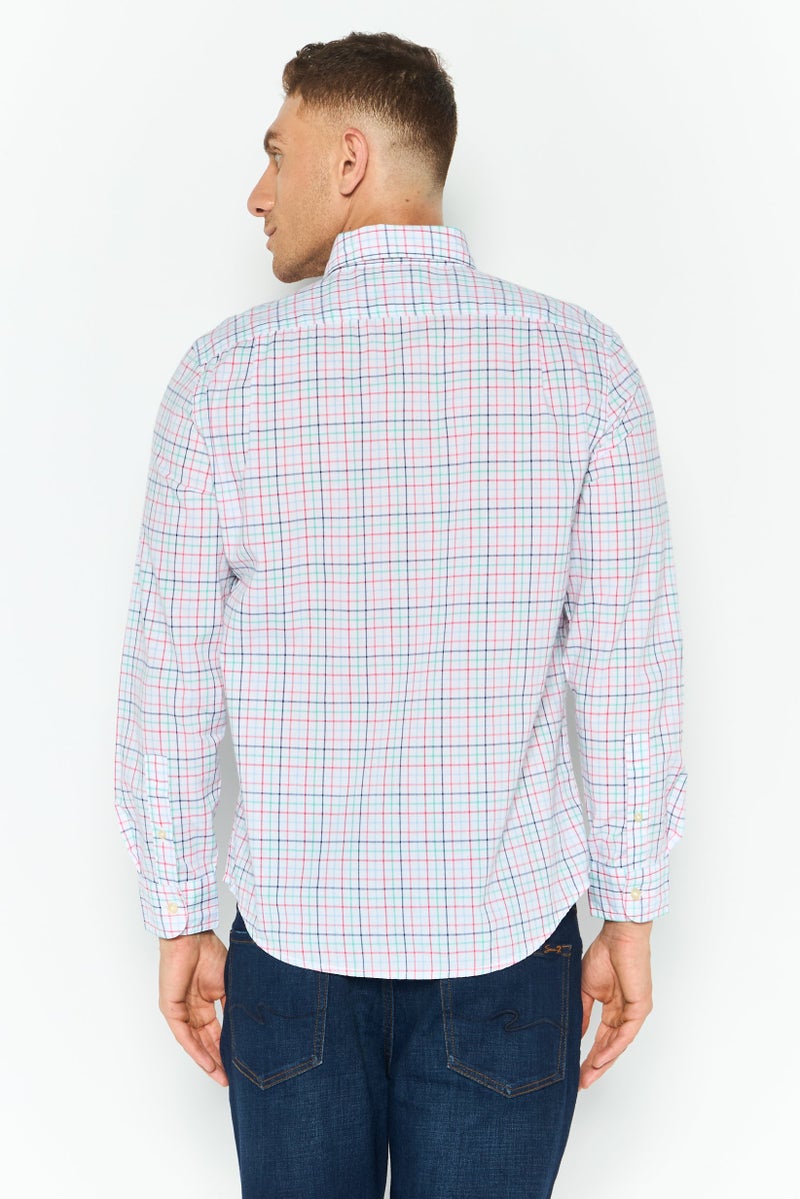 Chaps Men Regular Fit Plaid Long Sleeve Casual Shirt, Red/ White Combo - Image 2